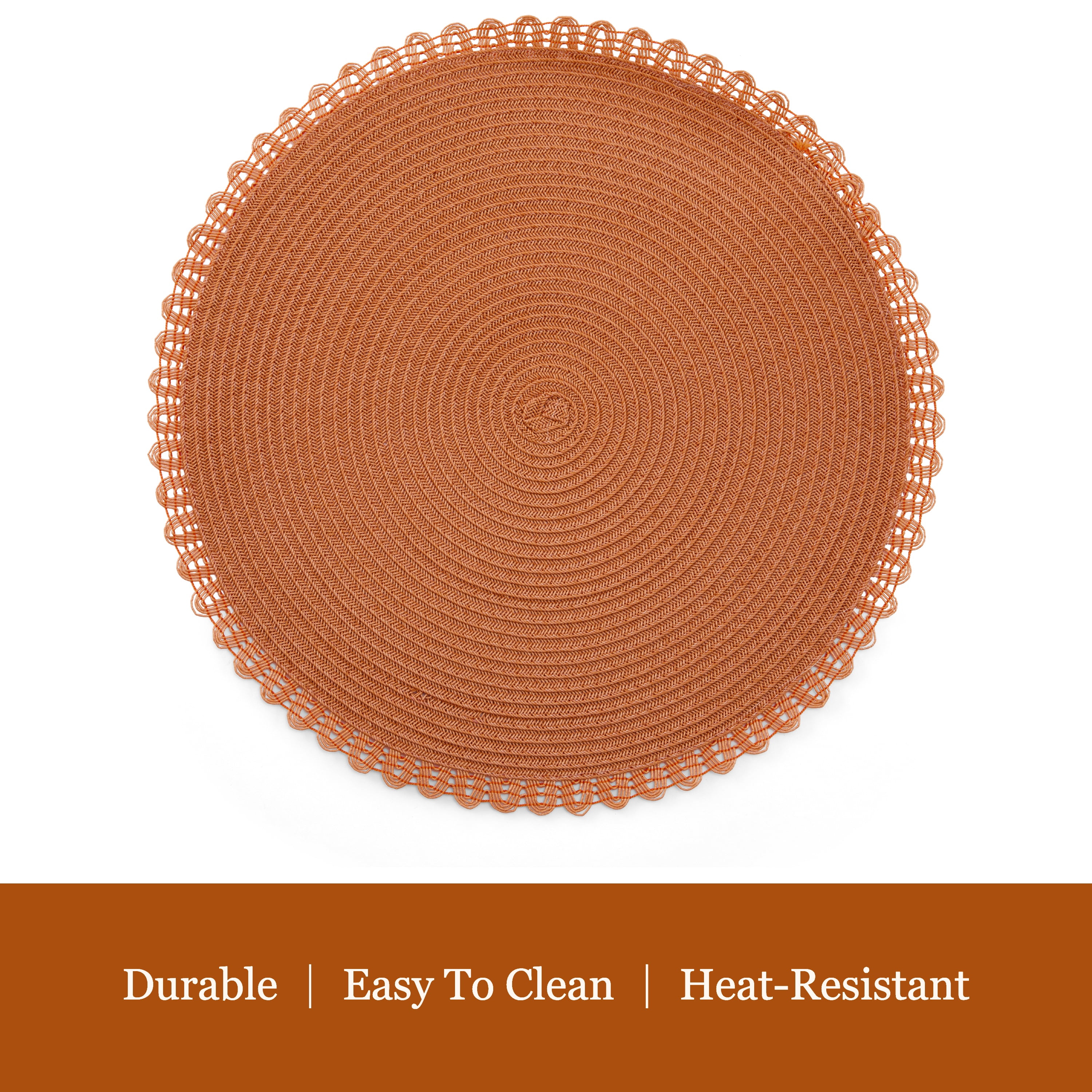 Dainty Home Set of 6 Placemats | Elegant and Durable | 15x15 in Round Woven Non-Slip Washable Place Mats | Tear-Resistant Heat | Resistant Placemats