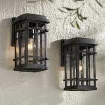 John Timberland Neri Mission Industrial Outdoor Wall Light Fixtures Set of 2 Oil Rubbed Bronze 12 1/2" Clear Seedy Glass for Exterior