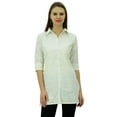 thumbnail image 2 of Bimba Women's Solid Cotton Tunic Shirt 3/4 Sleeve Short Kurti Collar Neck Top, 2 of 7
