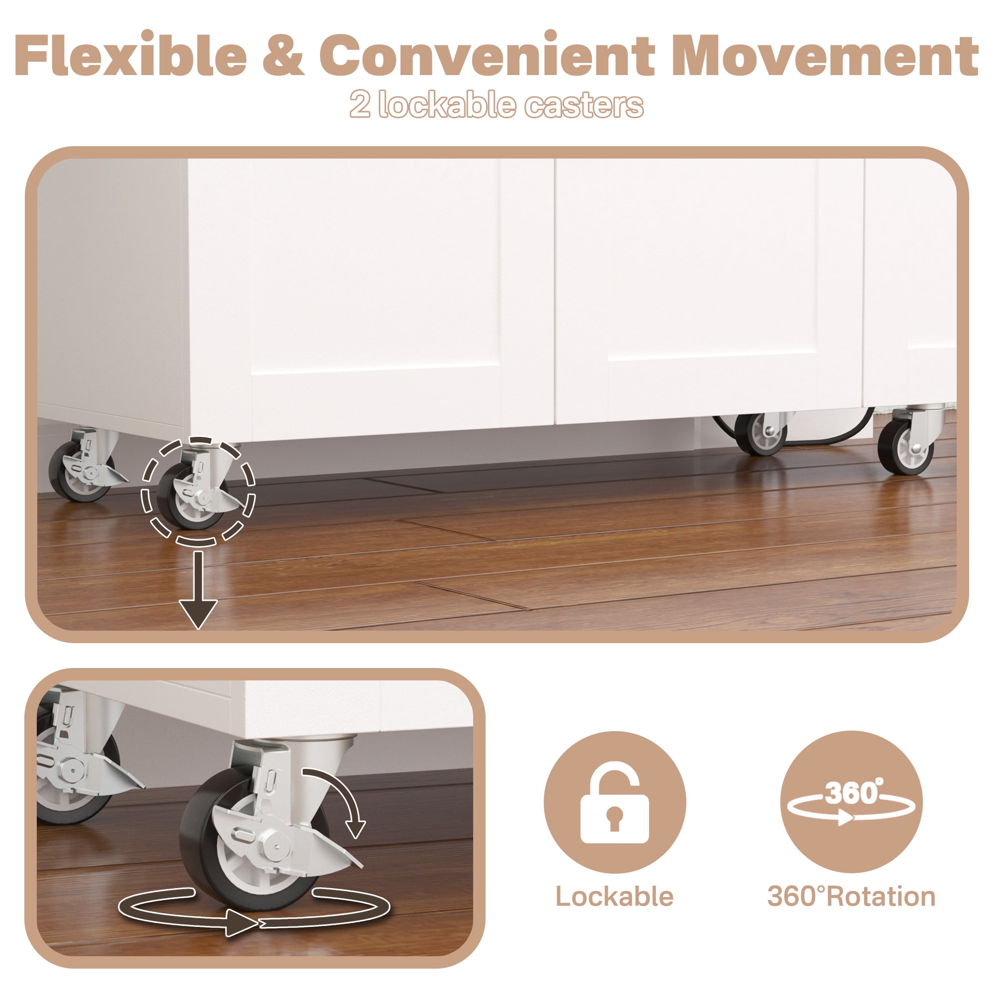 NAIYUFA Kitchen Island with Wheels & Adjustable Shelf,Modern Kitchen Islands with Power Outlets,Door Storage Cabinet,Drawers
