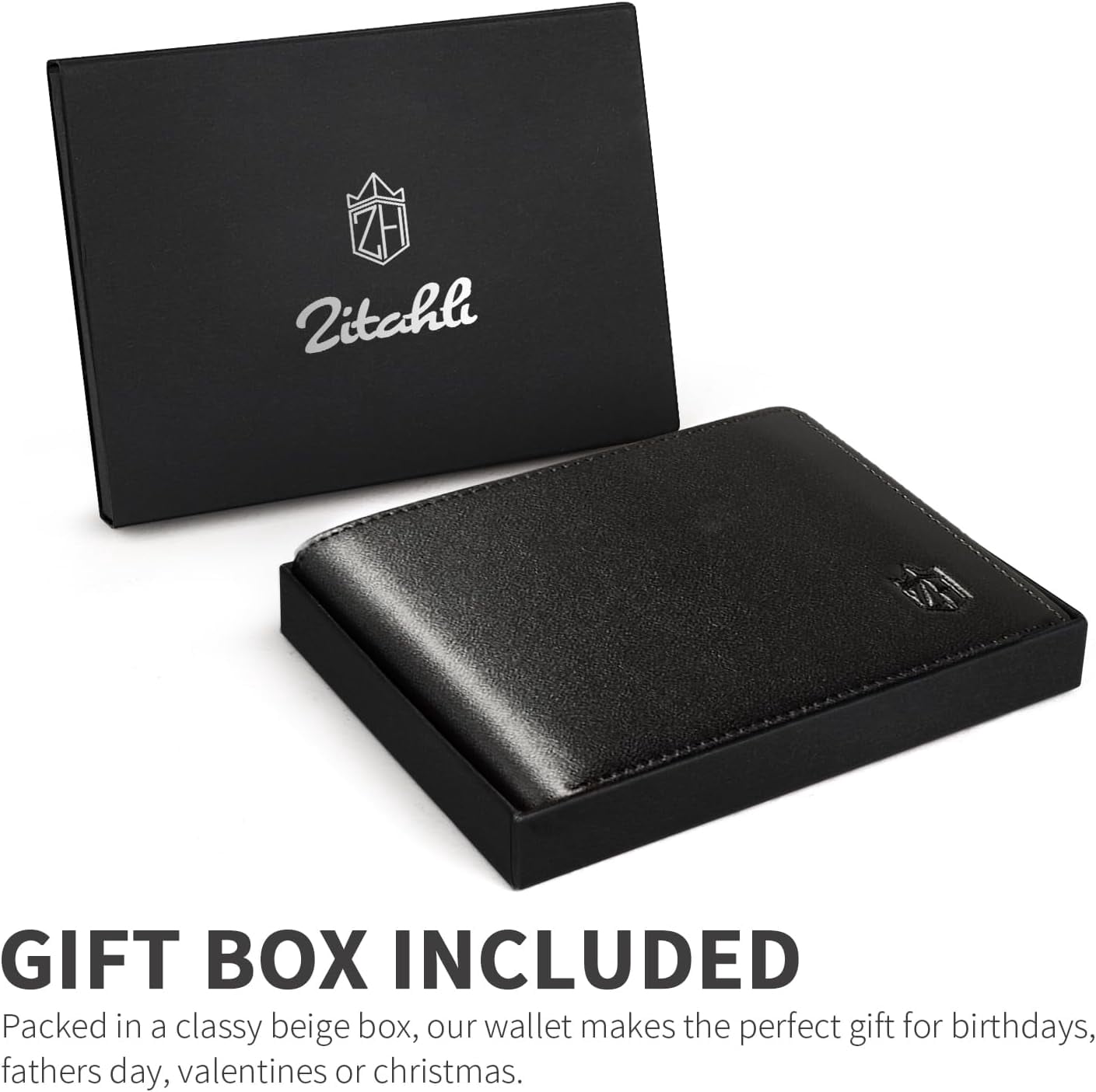 Men's Slim RFID Blocking Leather Bifold Wallet, Holds 12 Cards, 2 ID Windows, Cash Slot, Minimalist Front Pocket Design