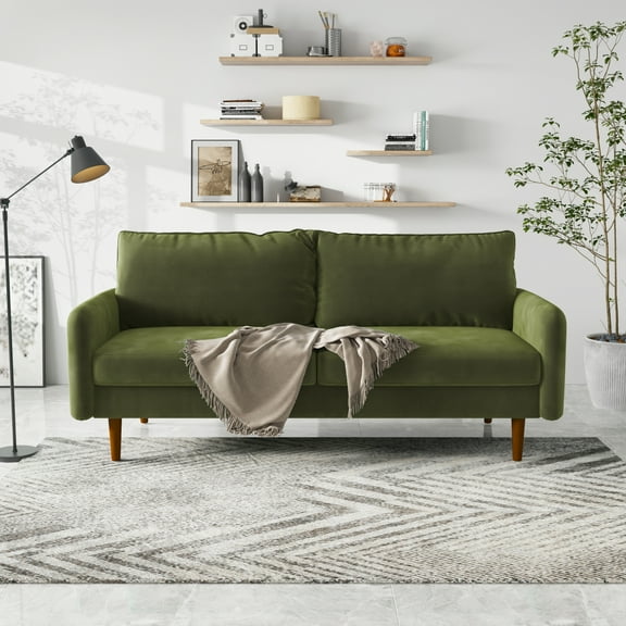 Koby Home 70-Inch Velvet Sofa with Rounded Arms – Compact Design for Apartments or Small Spaces, Soft Upholstered Fabric