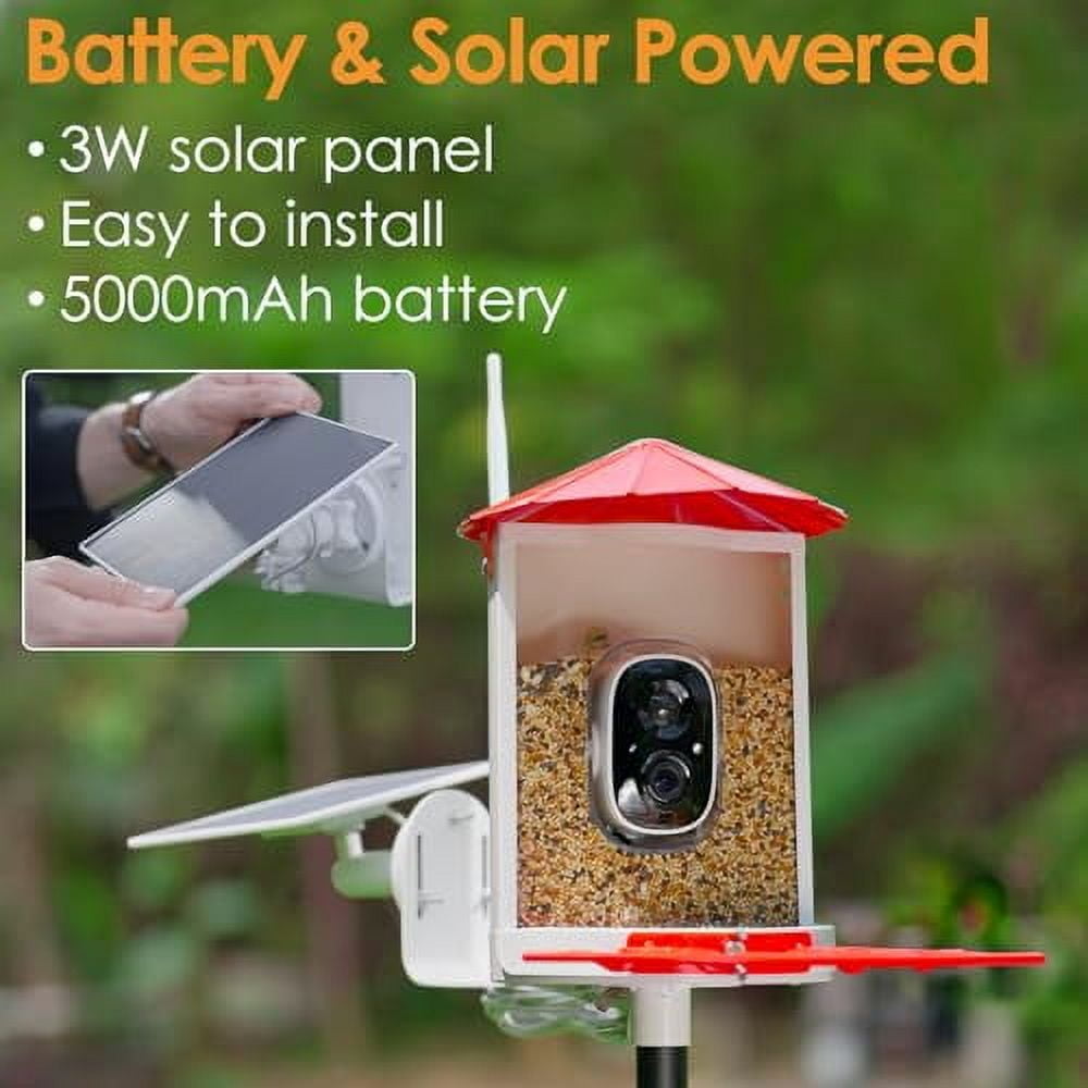 Birdkiss Smart Bird Feeder with Camera, Metal Squirrel Proof Bird Watching Cameras with AI Identification & Solar Panels, Gifts for Bird Lovers, Red