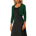 thumbnail image 4 of Unique Bargains Women's Open Front Drape 3/4 Sleeve Bolero Shrug Crop Cardigan S Dark Green, 4 of 6