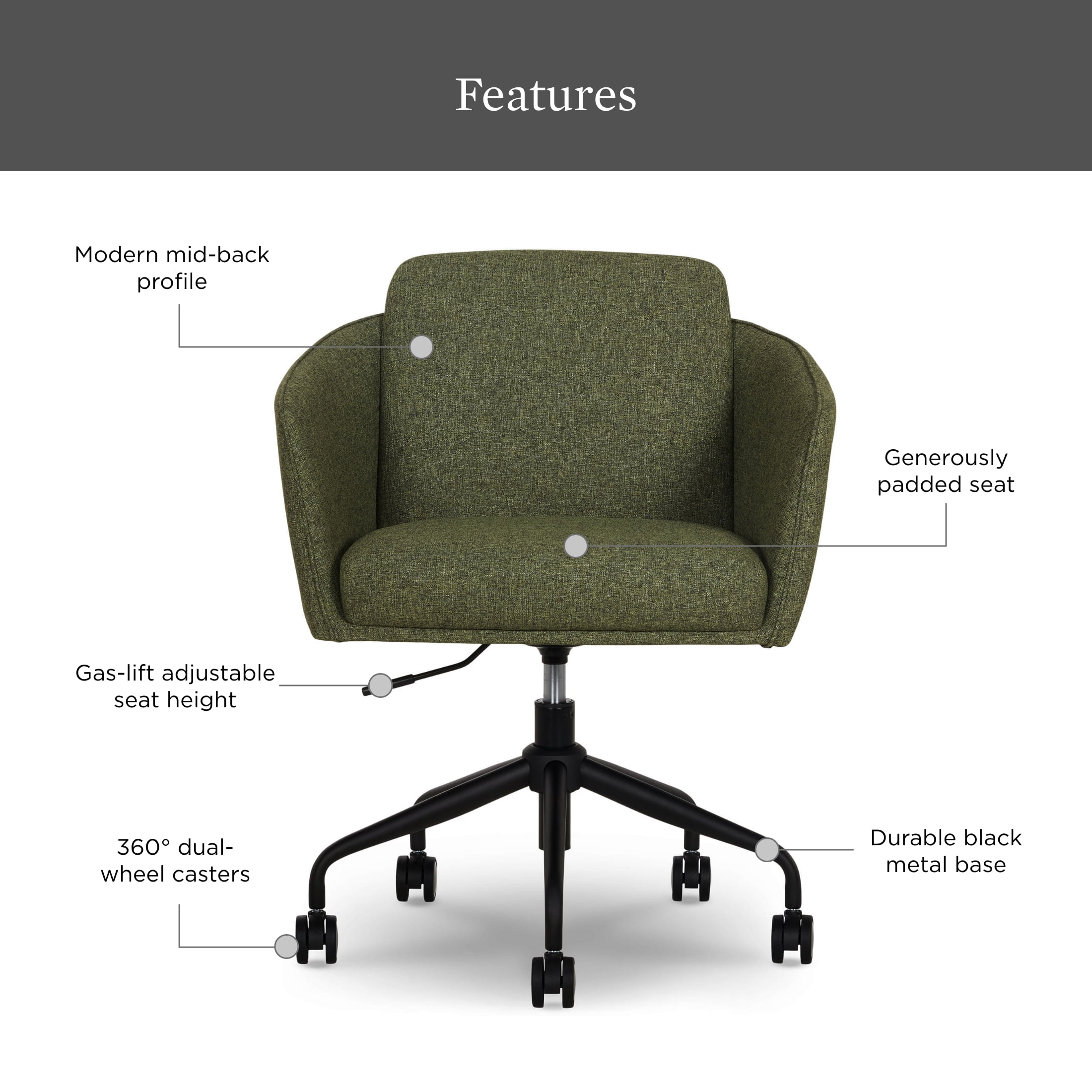 Better Homes & Gardens Juliet Office Chair, Olive Green