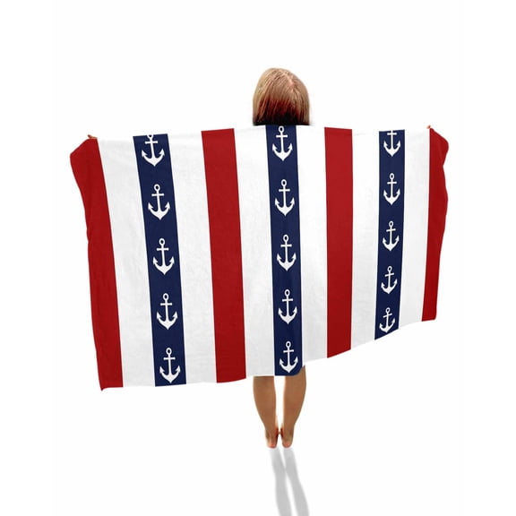 Nautical Anchor Beach Towels Oversized Super Absorbent, Red Navy Blue White Stripe Geometric Lightweight Bath Towel Quick Dry Sets For Bathroom/Pool/Rv Camping/Beach Play/Gym Room/Picnic 30"x60"
