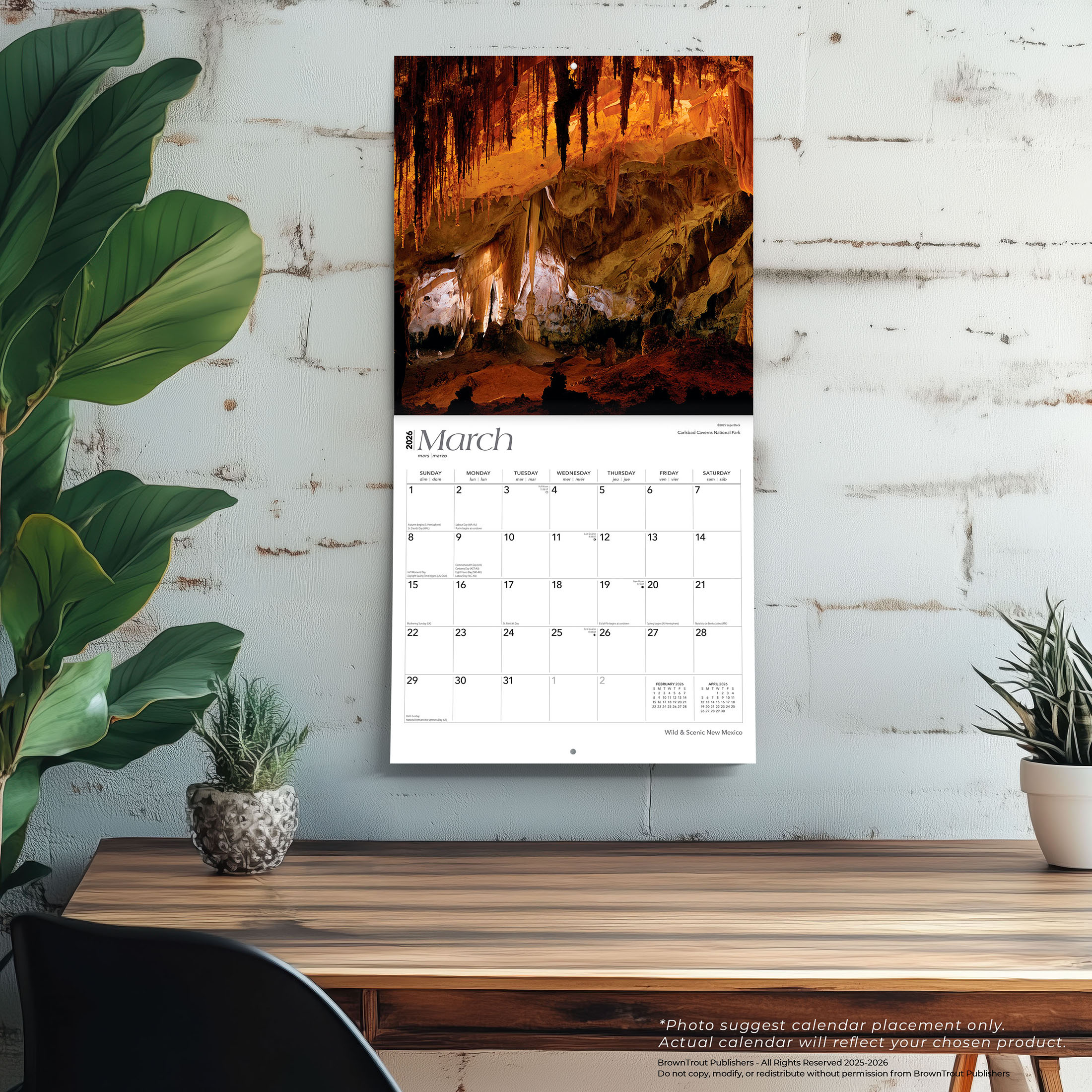 New Mexico Wild & Scenic | 2026 12x24" (Hanging) Wall Calendar | Plastic-Free