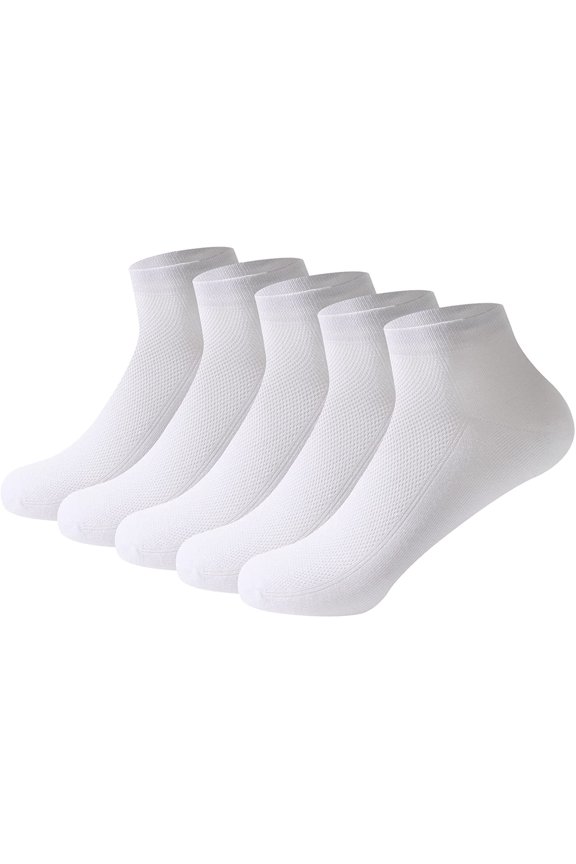 SereneSimple Women's Thin Mesh Slub Breathable Mid-Cut Socks 5-Pair (White,Large)