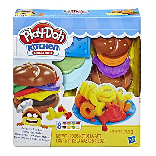 PlayDoh Kitchen Creations Burger and Fries Set with 8 NonToxic Colors