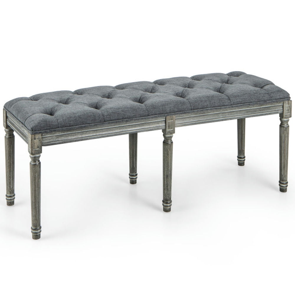 Demi Bonn Dining Bench, Upholstered Bench, French Vintage Entryway Bench 47 Inch Upholstered Dining Bench, for Living Room, Bedroom, Porch, Entryway, Gray