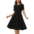 thumbnail image 1 of Vestidos de trabajo para mujeres INSPIRE CHIC con escote en V y manga corta, vestido A-line negro L, 1 of 1
