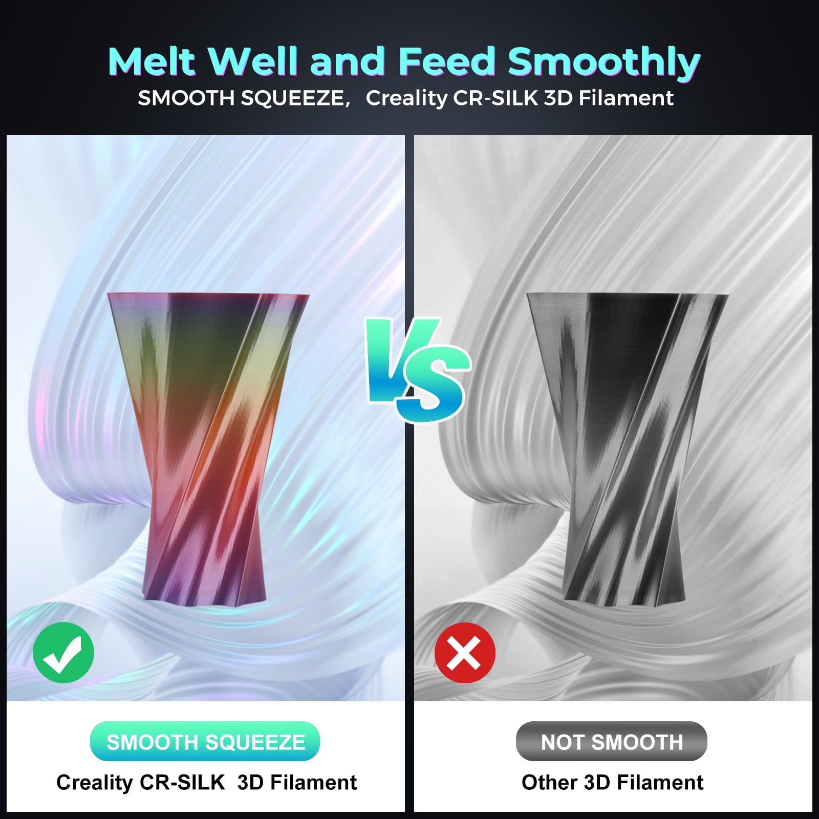 Creality 3D Printing Silk PLA Filament 3D Printer Blue Green Shiny Filaments 1.75mm Neatly Wound Dimensional Accuracy +/- 0.03 mm Silk Smooth Printing 2.2lbs for Most 3D Printers