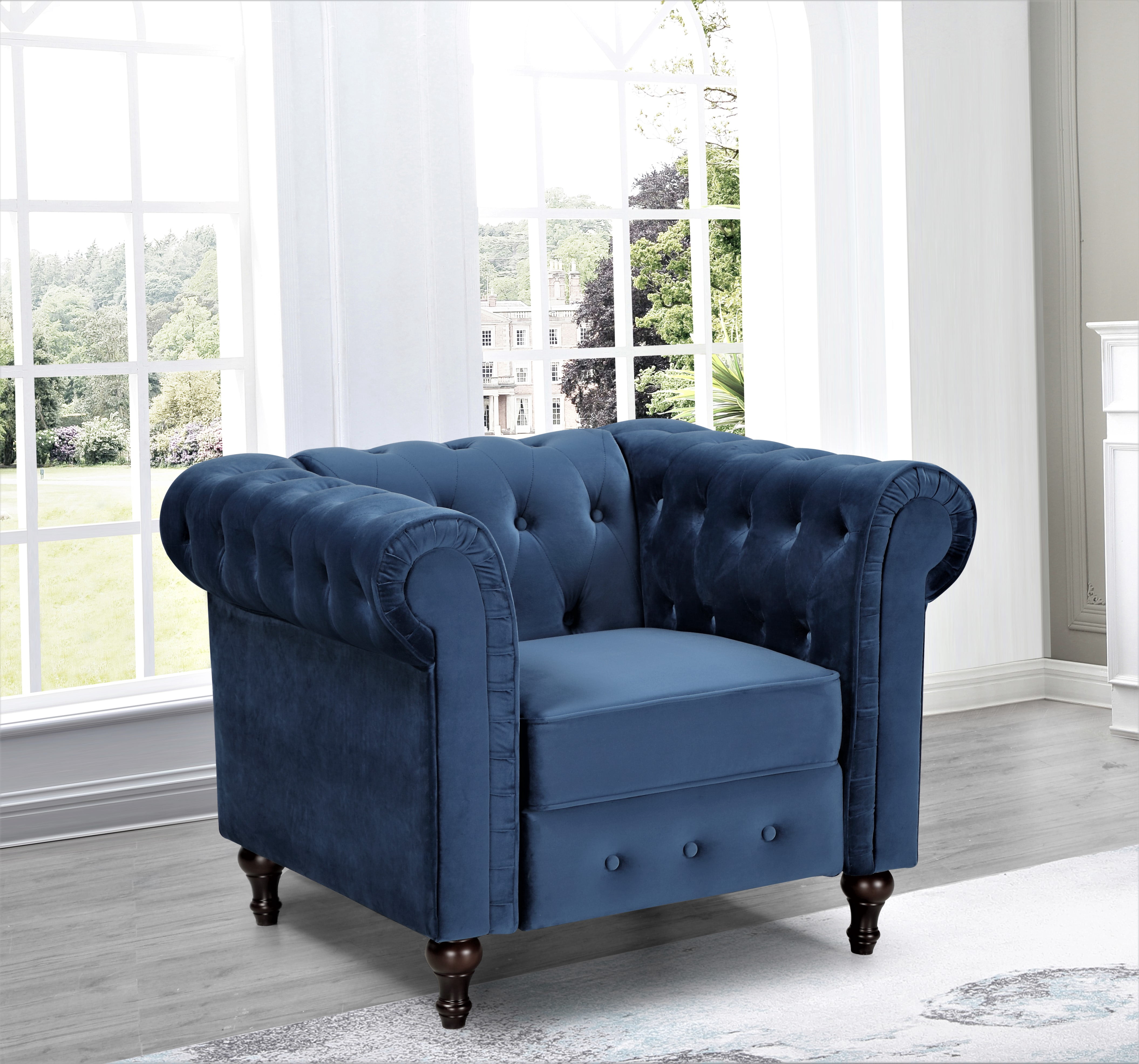 Uspridefurniture Shamblin Rolled Arm Wide Tufted Chesterfield Chair