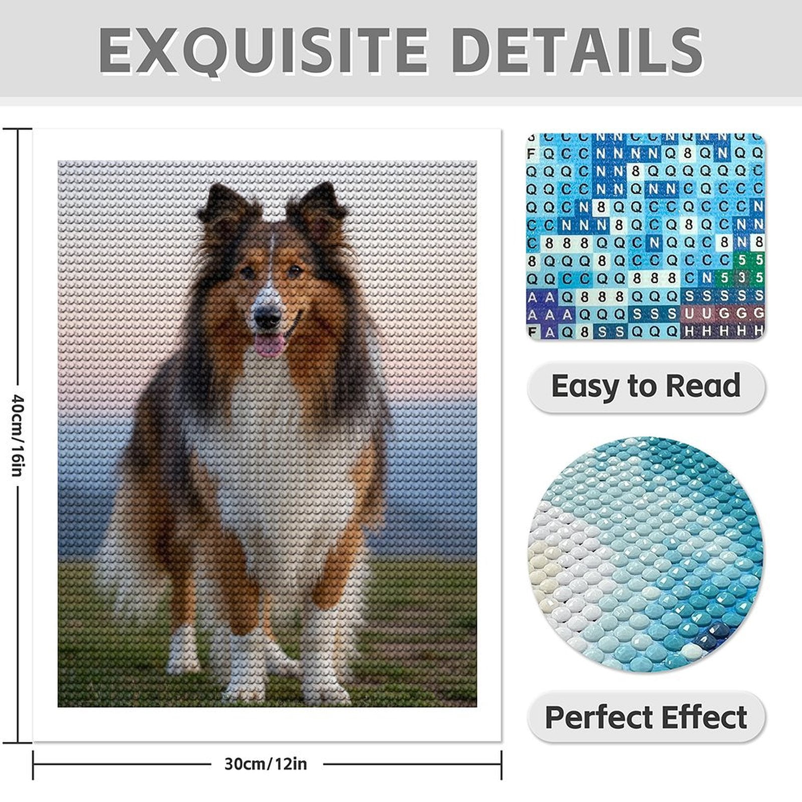 Diamond Art Kit for Adults, Sunset Majestic Shetland Sheepdog Diamond Painting for Adults Beginners, DIY Diamond Art Painting Kits, 5D Diamond Painting Crafts for Home Decor 12x16 Frameless