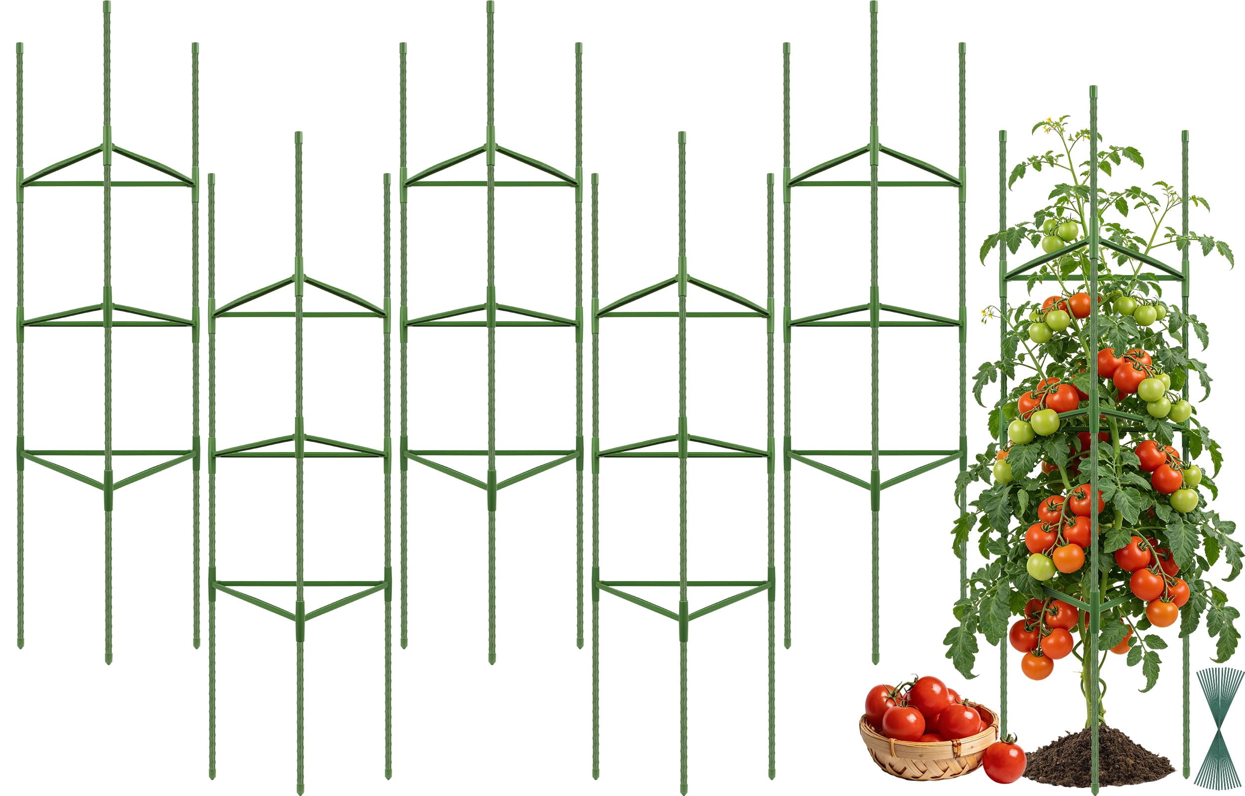 6 Pack Tomato Cage For Garden Plant Supports  Up To 53 Inch Trellis Potted Plants Heavy-duty Stakes Climbing Vegetables Cucumber Peony Flowers Green