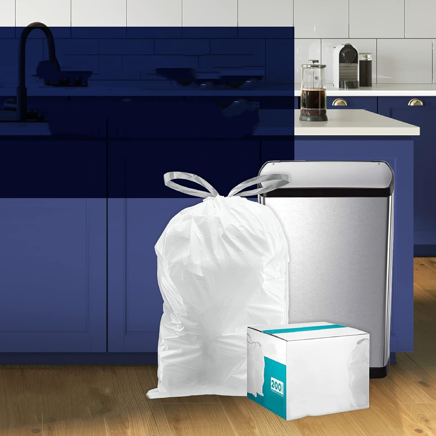 Trash Bags, (100 Count) White Drawstring Garbage Liners 14.5-21 Gallon/ 55-80 Liter 26.5" x 32"