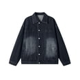 thumbnail image 4 of Mens Button up Denim Jacket, Lapel Collar No Hood Jean Trucker Coat, Vintage Washed Motorcycle Jacket Casual Street Outerwear Dark Blue, 4 of 5