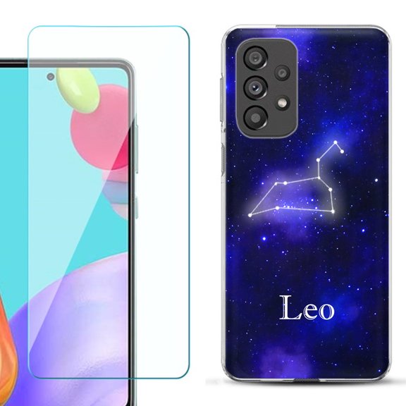 Slim-Fit Gel TPU Phone Case for Samsung Galaxy A33 5G, with Tempered Glass Screen Protector, by OneToughShield ® - Zodiac / Leo