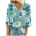 thumbnail image 2 of AOOCHASLIY Clothes Trendy Women Tops Women Loose 3/4 Sleeves T-shirt V Neck Blouse Casual Fashion Printed Tops, 2 of 5