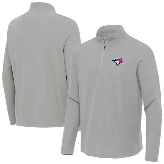Men's Antigua Heather Gray Toronto Blue Jays Sync Tri-Blend Quarter-Zip Pullover