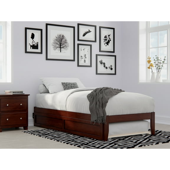 Colorado Twin Extra Long Bed with USB Turbo Charger and Twin Extra Long Trundle in Walnut