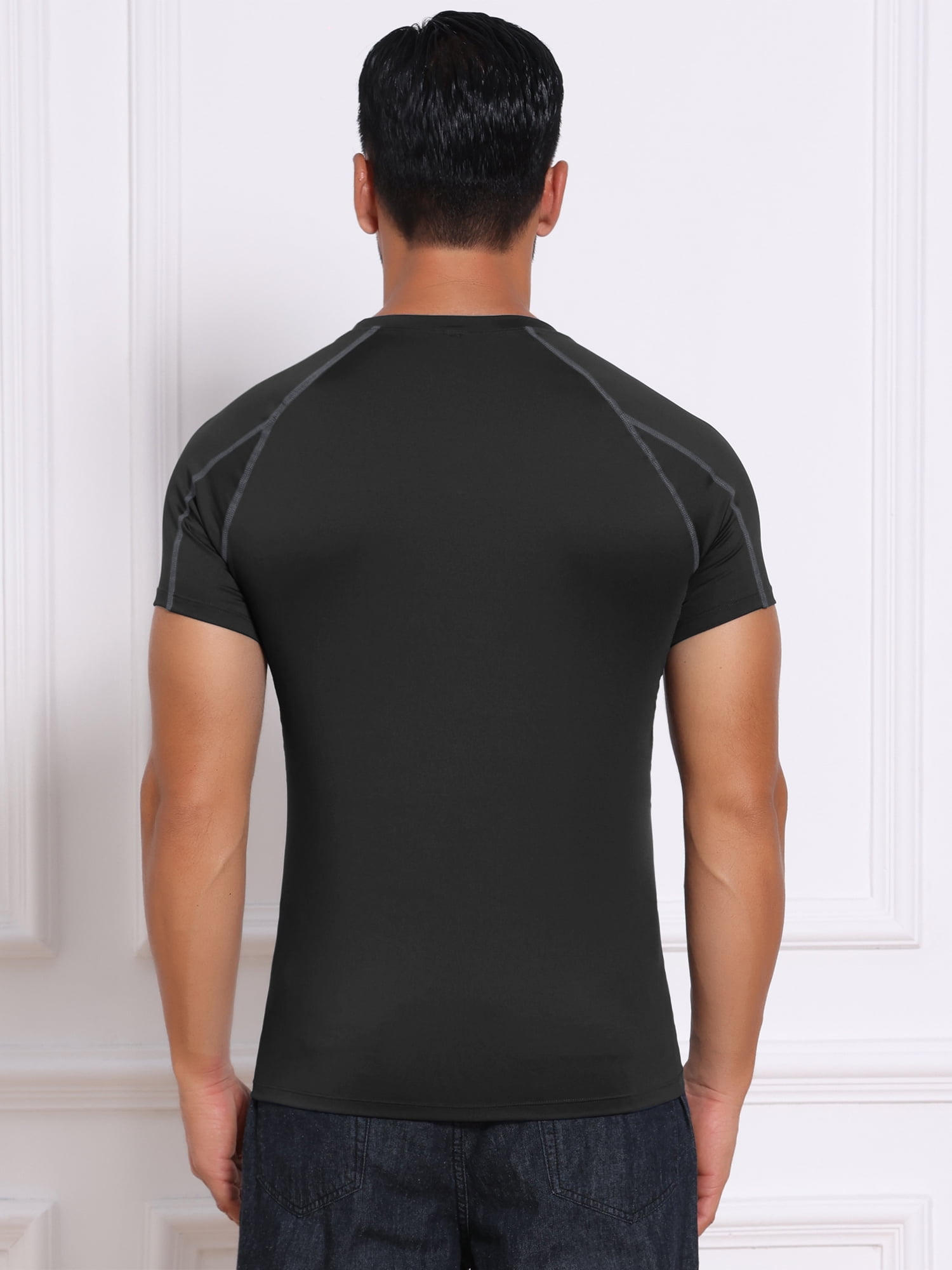 DARING DIVA Men's Workout Stretch Crew Neck Short Sleeve T-Shirt L Black