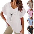 thumbnail image 3 of WREESH Women's Cotton Linen V-Neck T-Shirt Casual Short Sleeve Graphic Tee with Batwing Sleeves Black, 3 of 5