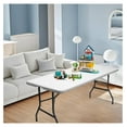 thumbnail image 2 of 6 ft Foldable Plastic Table for Display, Camping, Party, Dining, Barbecue, Picnic with Carrying Handle - White, 2 of 7