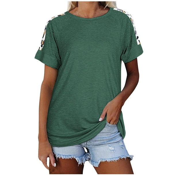Tops Cortos para las Mujeres Imprimidos Cuello Redondo Suelto Manga Corta Superior, Tops Sueltos para las Mujeres