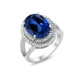 thumbnail image 2 of Gem Stone King 925 Sterling Silver Blue Simulated Sapphire Women's Ring (7.54 Cttw, Oval 14X10MM, Available 5,6,7,8,9), 2 of 4