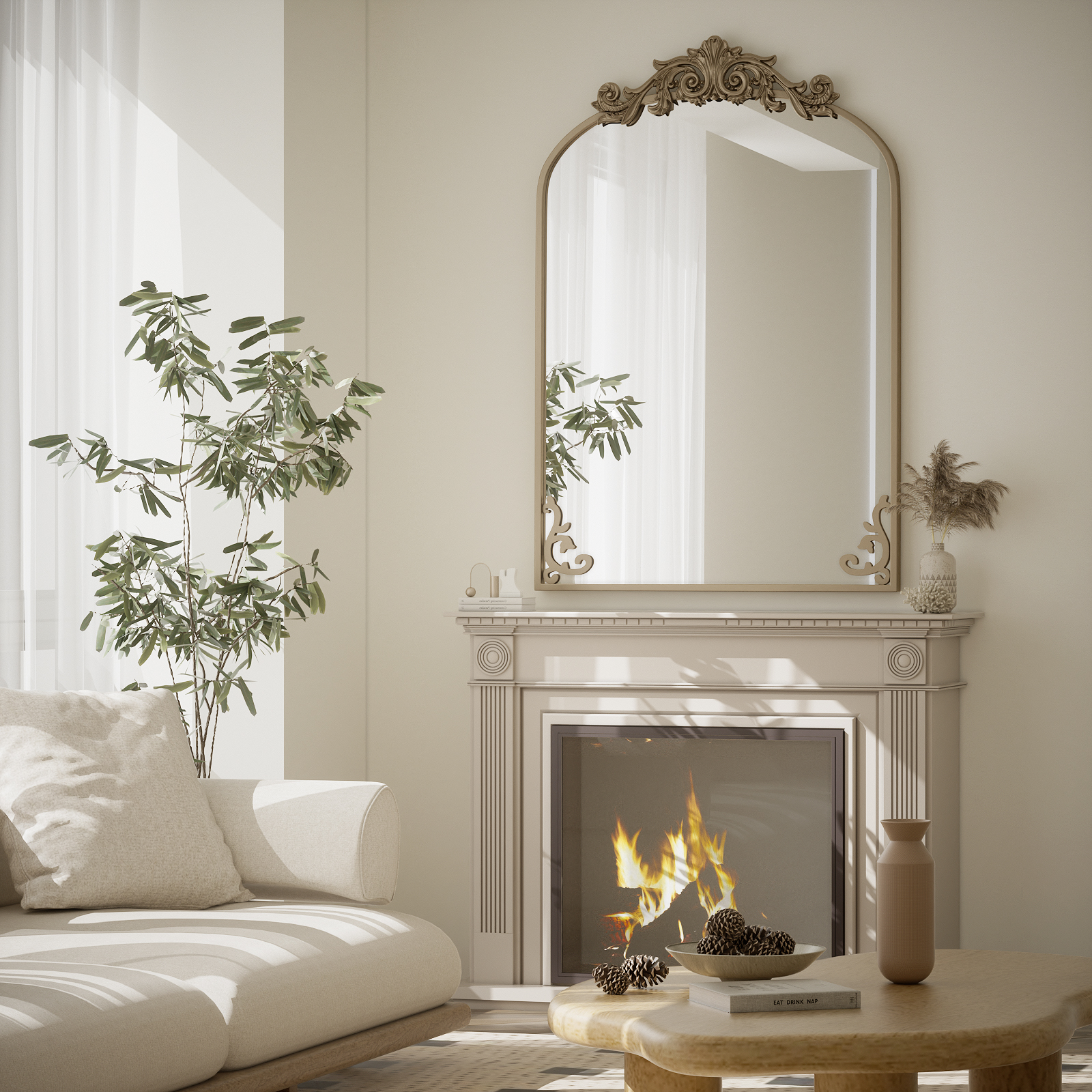 BEAUTYPEAK 38"x24" Vanity Wall Mirror Decorative Vintage Arch Bathroom Mirror,Bronze