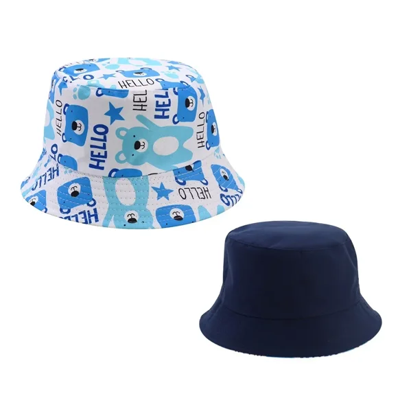 Double Sided Baby Bucket Hat Cute Unicorn Embroidered Cartoon Animals Children Boys Girls Fisherman Caps Outdoor Kid Sun Hat Blue -hello bear 48-52cm 2-5 years