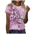 thumbnail image 1 of moda de las mujeres casual manga corta impreso cuello redondo suéter suelto top púrpura/xl, 1 of 4