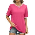 thumbnail image 2 of MOSHU Dressy Women Tops Crewneck Blouses for Women Striped Colorblock Short Sleeve Shirts Casual Summer Tops, 2 of 9