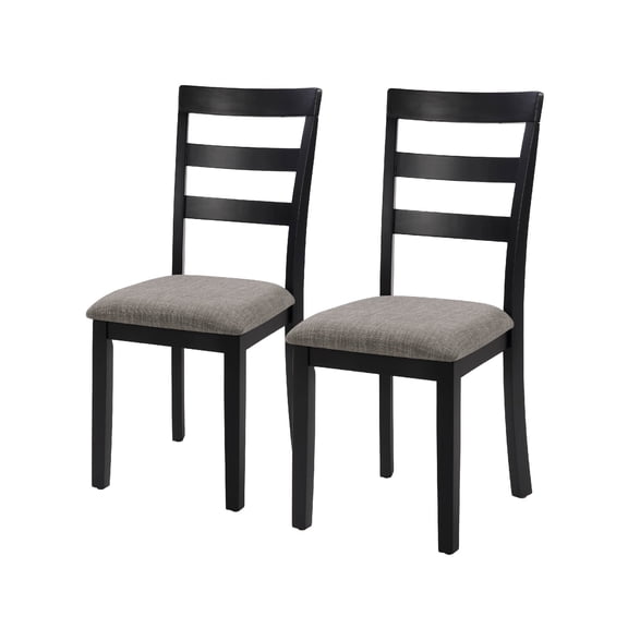 MAYEERTY Farmhouse Dining Chairs – Set of 2, Solid Wood Legs, High Ladder Back, Upholstered Seat, 275 lbs Capacity,Black