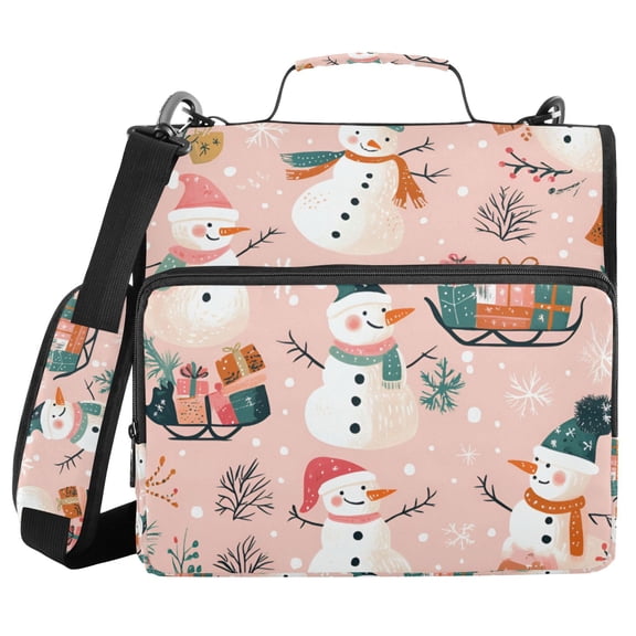 FORMRS Zipper Binder with Shoulder Strap 2-inch Ring 500 Sheet Capacity File Bag, Christmas Snowman