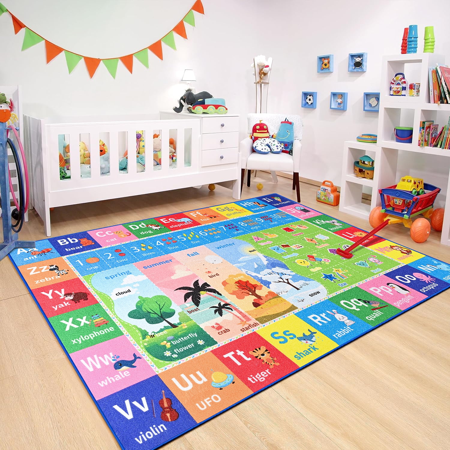Lochas Kids Play Rug Educational & Fun Carpet Gaming Area Rugs for Kids Room Bedroom Playroom,Blue & Colorful,3x5 Feet
