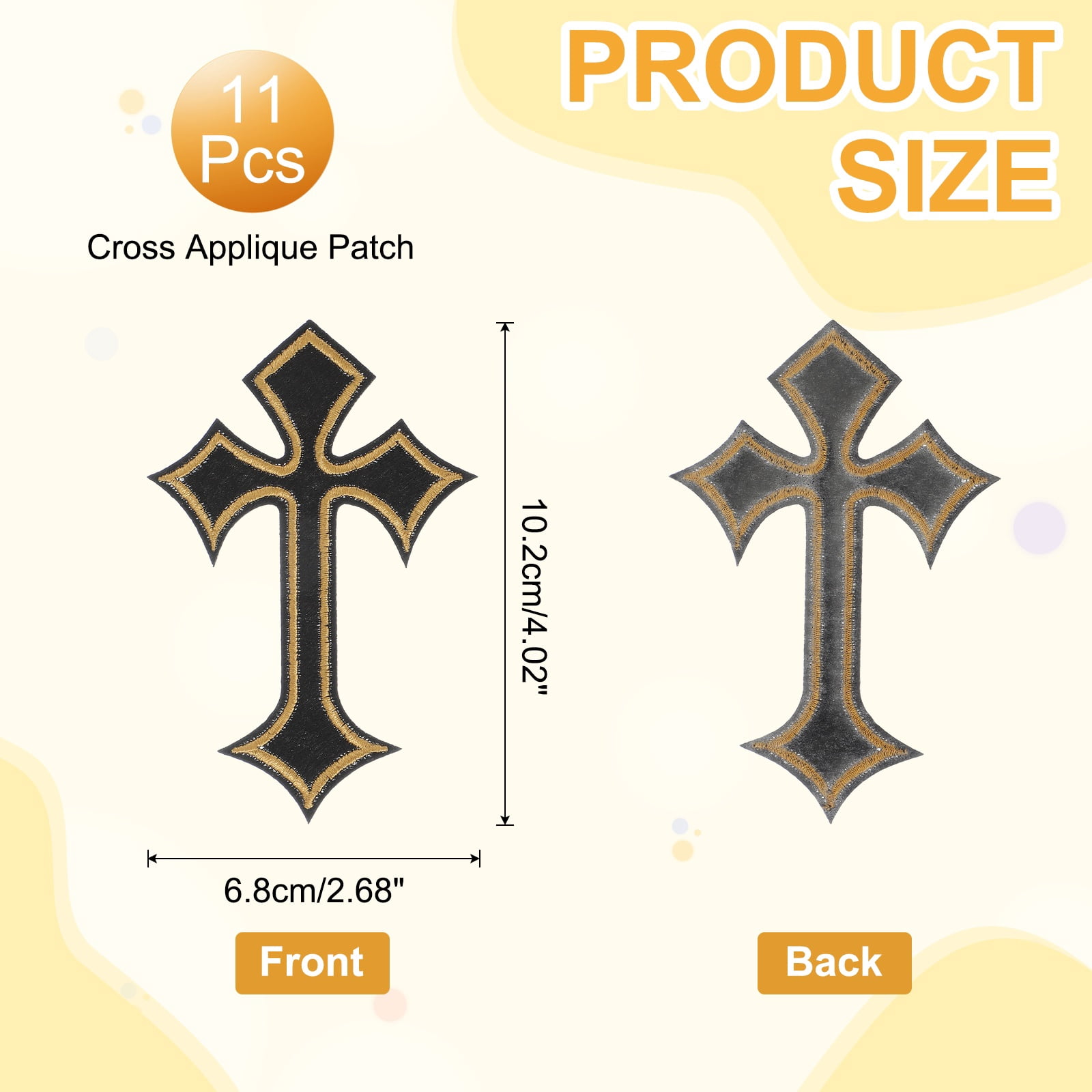 Uxcell Cross Iron on Patches, Embroidered Sew on Applique Repair Patch for Backpacks Clothing Shoes Hats DIY Black/Gold