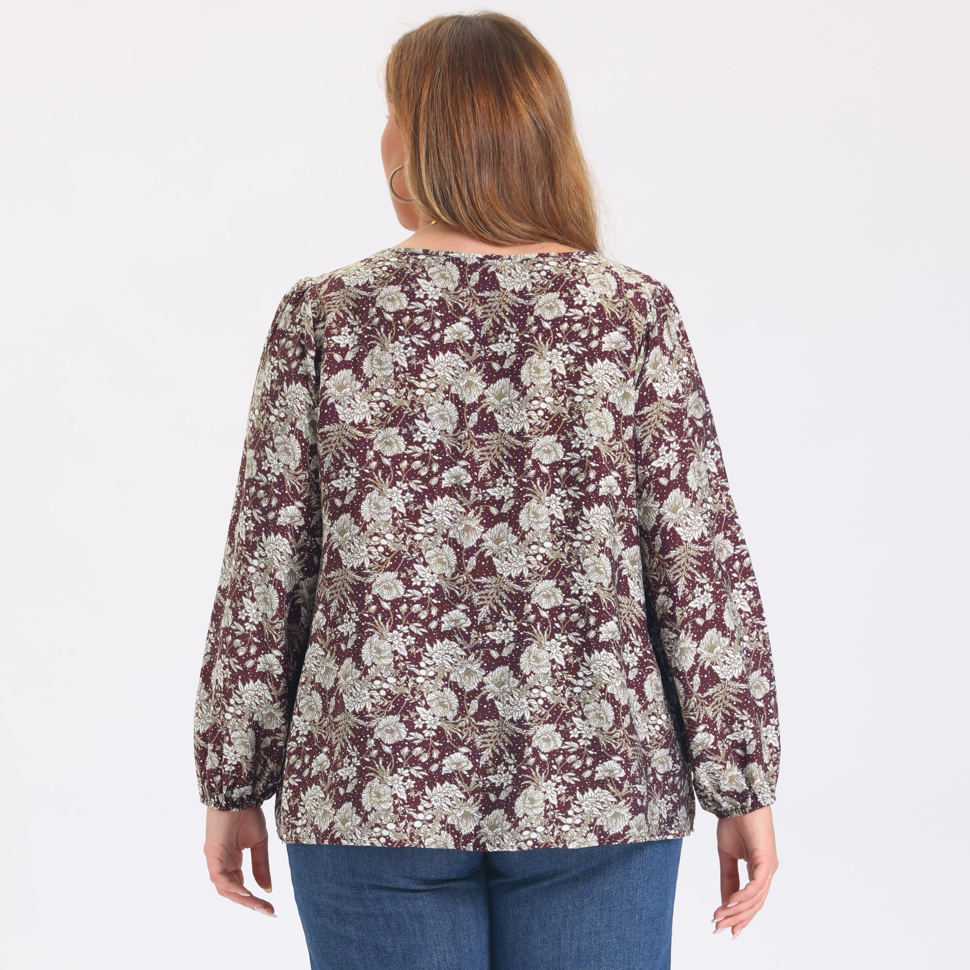 DARING DIVA Women's Plus Front Pintuck Crew Neck Lantern Sleeve 4X Deep Burgundy