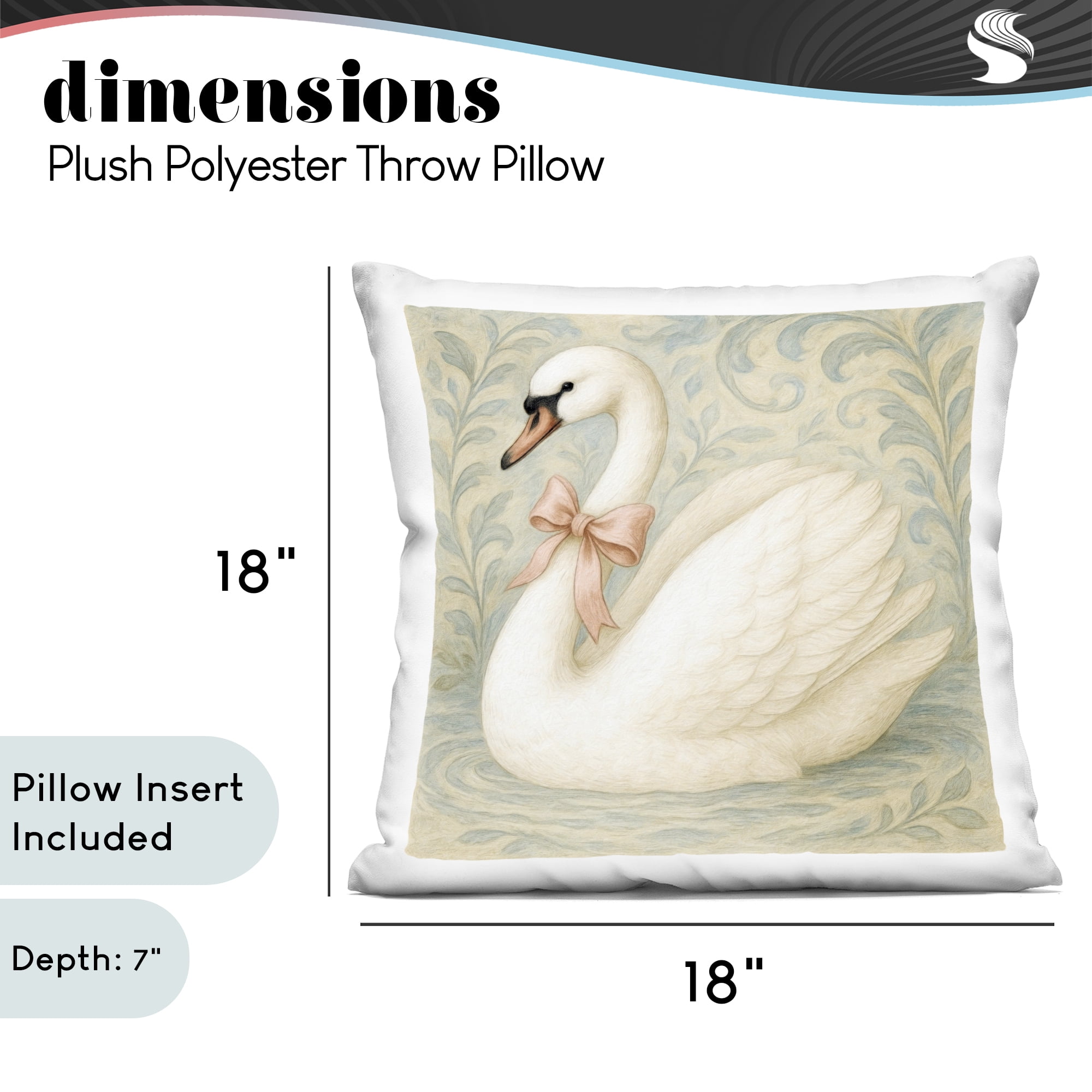 Stupell Industries Vintage Leaves Swan Decorative Printed Throw Pillow, design by Grotto Studios