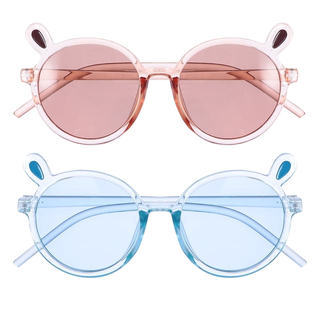 KAKOWELY 2 gafas de sol para niños con diseño creativo de oso y montura redonda, regalo