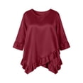 thumbnail image 4 of Lmueinov Womens Satin Summer Tops Plus Size 3/4 Length Sleeve Ruffle Hem Shirts Crew Neck Solid Flowy Casual Trendy Fall Going Out Tops for Women S-5XL, 4 of 4