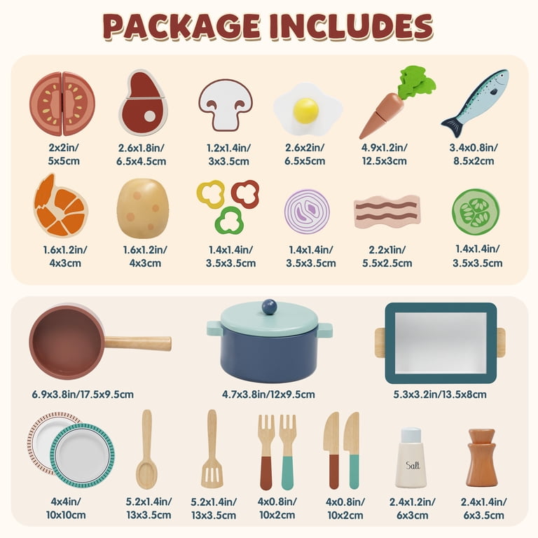 OROLIVING Wooden Kitchen Play Set with Cutting Food & Cookware photo 7