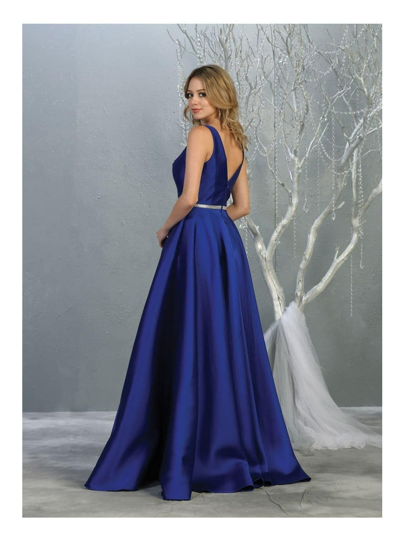 green emerald velvet dress Royal Blue Two-Piece Prom Dresses 2024 Feather Bodice Tulle Bottom 24221 Custom Colors / 24W main image 1