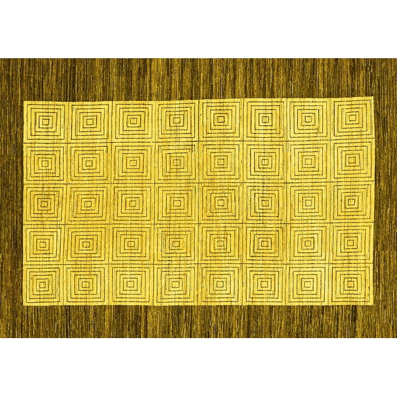 Ahgly Company Indoor Rectangle Oriental Yellow Modern Area Rugs, 7' x 9'