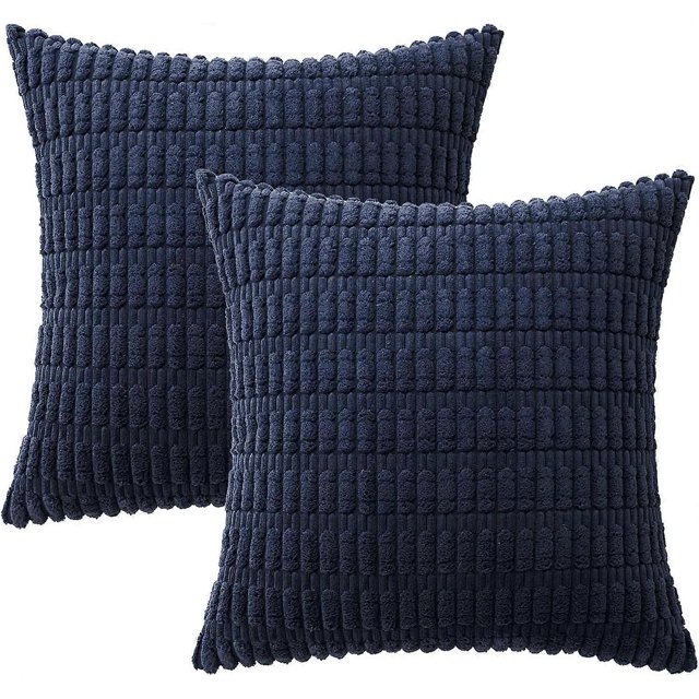 Pack of 2 Corduroy Decorative Throw Pillow Covers 18x18 Inch Soft Boho Striped Pillow Covers Modern Farmhouse Home Decor for Sofa Living Room Couch Be
