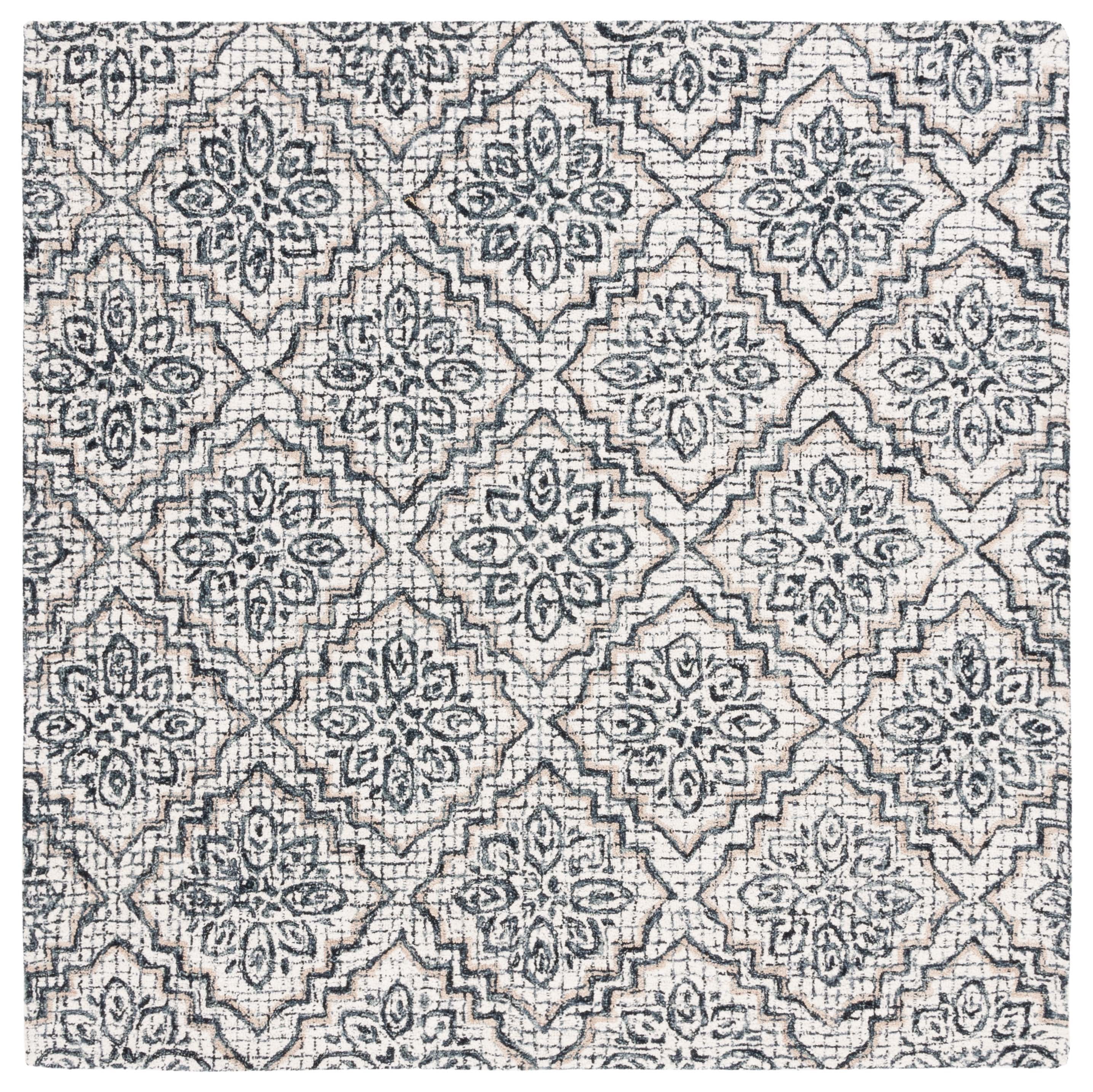 SAFAVIEH Abstract Drew Abstract Wool Area Rug, Ivory/Navy, 6' x 6' Square