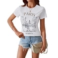 thumbnail image 7 of Women's Paris Letter Graphic Tees Crew Neck Short Sleeve Casual T Shirt Tops, 7 of 7