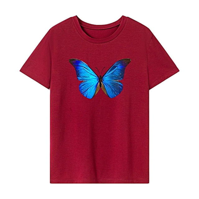 Camiseta para mujer verano elegante cuello redondo camiseta para vacaciones en la playa viaje de mochilero Rojo