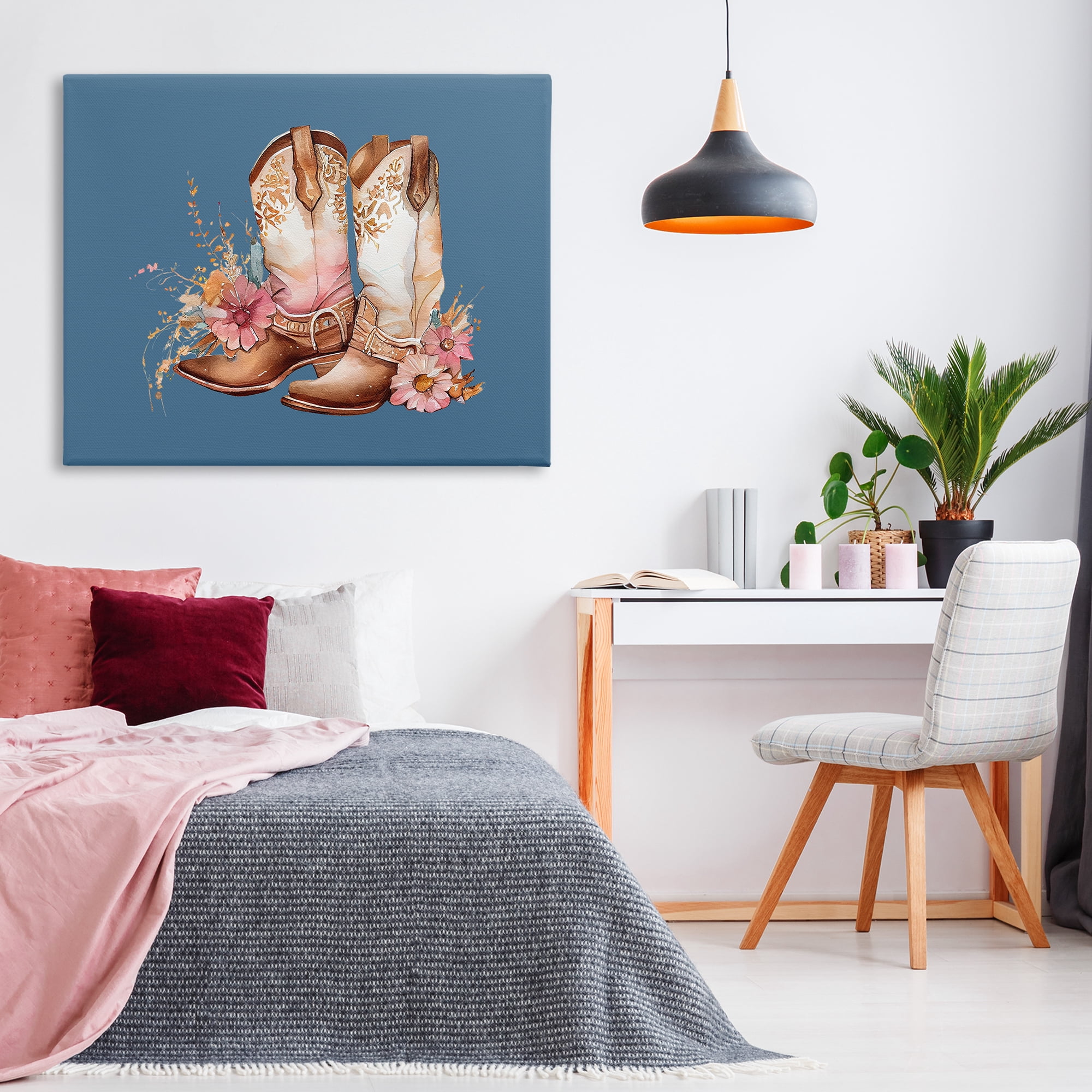 Stupell Industries Cowboy Boots & Wildflowers Plants & Flowers Painting Wrapped Canvas Art Print Wall Art, 48 x 36